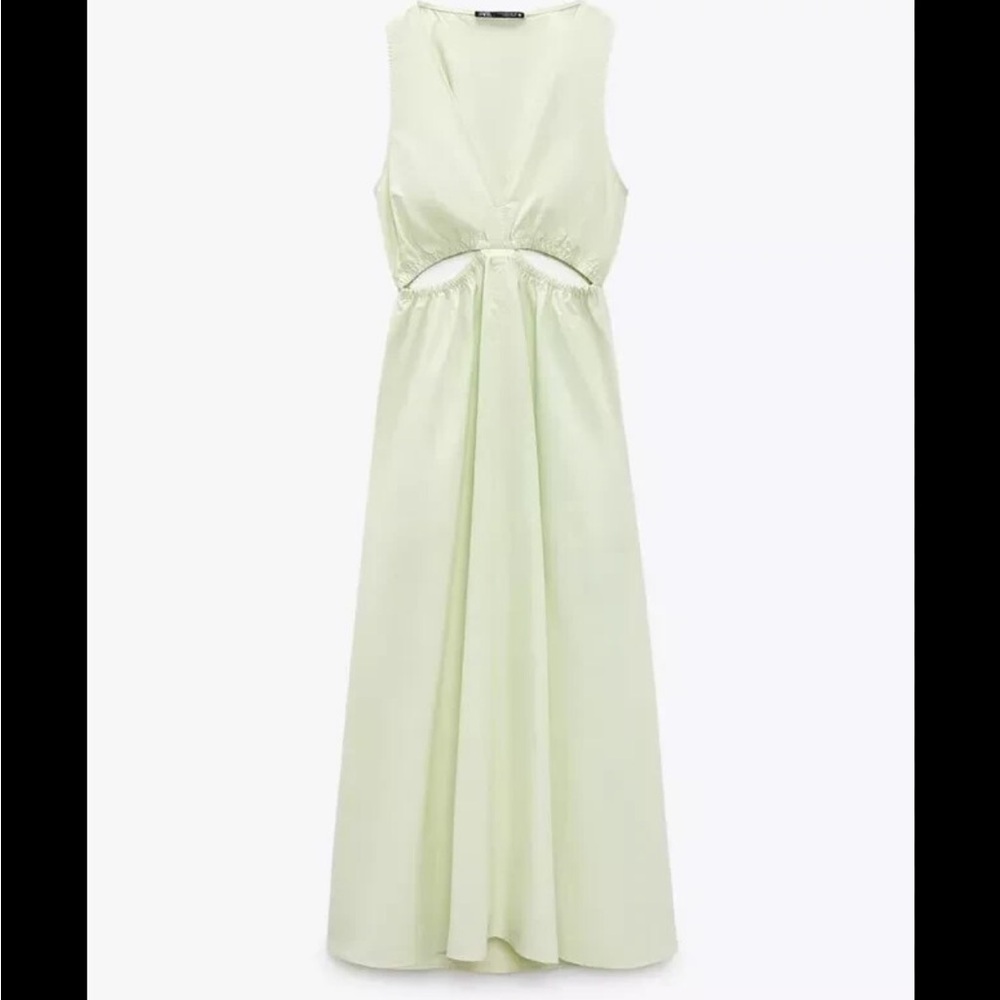 Zara cutout Gabardine Midi Dress in light green/yellow